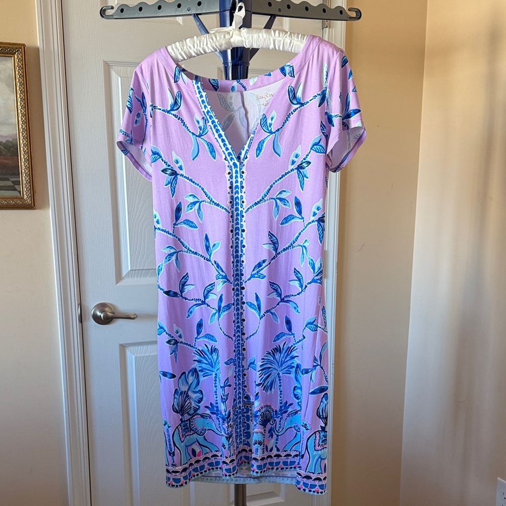 Lilly Pulitzer Lavender and Teal Leaf Print Midi Dress